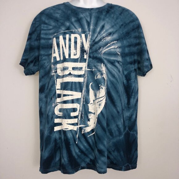 Andy Black T-Shirt Mens L Blue White Tie Dye Vans Warped Tour 2017 Short Sleeve - Picture 1 of 9